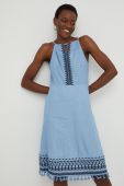 Бавовняна сукня Answear Lab mini розкльошена колір блакитний