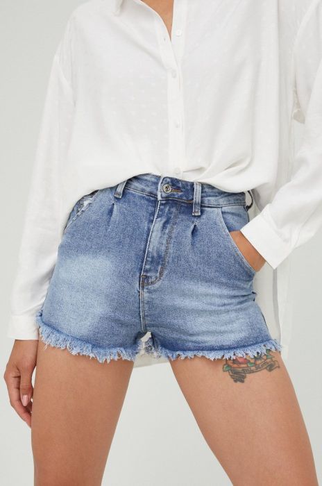 Джинсові шорти Answear Lab Push Up жіночі однотонні висока посадка колір блакитний Джинсові шорти Answear Lab Push Up жіночі однотонні висока посадка колір блакитний