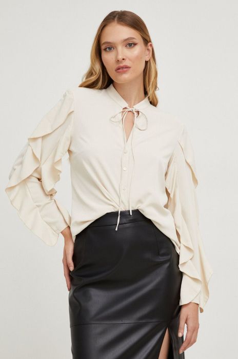 Сорочка Answear Lab жіноча колір бежевий regular в'язане декольте Сорочка Answear Lab жіноча колір бежевий regular в'язане декольте