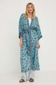 Шовкове кімоно Answear Lab без застібки візерунок колір блакитний
