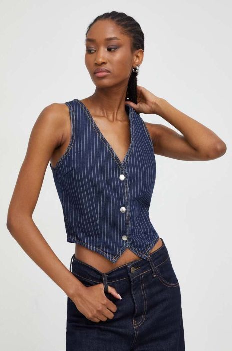 Джинсовий жилет Answear Lab колір синій однобортний (3426743)