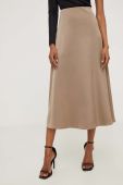 Спідниця Answear Lab колір бежевий midi розкльошена
