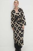 Бавовняна накидка Answear Lab колір чорний однобортний візерунок