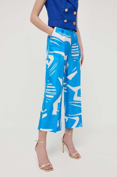Шовкові штани Beatrice B широке висока посадка колір блакитний Шовкові штани Beatrice B широке висока посадка колір блакитний
