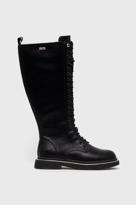 Шкіряні чоботи GOE жіночі колір чорний на плоскому ходу Шкіряні чоботи GOE жіночі колір чорний на плоскому ходу