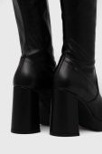 Шкіряні чоботи Wojas жіночі колір чорний каблук блок