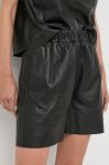 Шкіряні шорти Notes du Nord жіночі колір чорний однотонні висока посадка (2472490) Шкіряні шорти Notes du Nord жіночі колір чорний однотонні висока посадка (2472490)