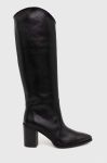 Шкіряні чоботи Wojas жіночі колір чорний каблук блок 7105451 Шкіряні чоботи Wojas жіночі колір чорний каблук блок 7105451