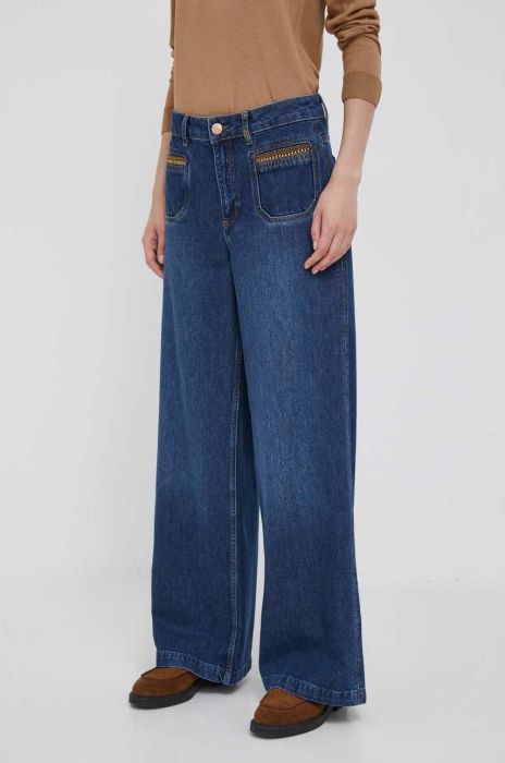 Джинси з домішкою льону Mos Mosh висока посадка колір блакитний Джинси з домішкою льону Mos Mosh висока посадка колір блакитний