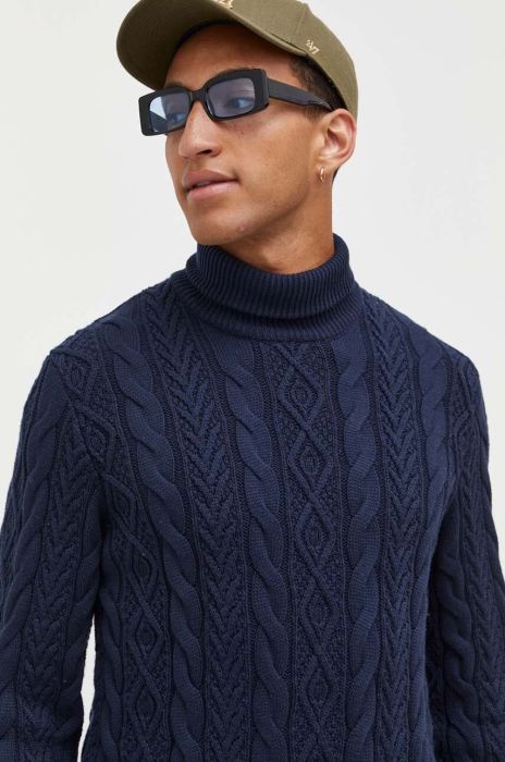 Бавовняний светр Solid колір синій гольф