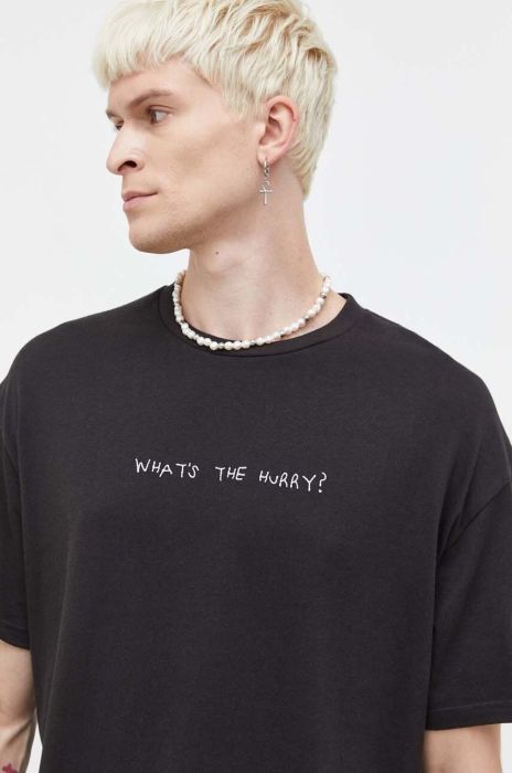 Бавовняна футболка Solid чоловічий колір чорний з принтом Бавовняна футболка Solid чоловічий колір чорний з принтом